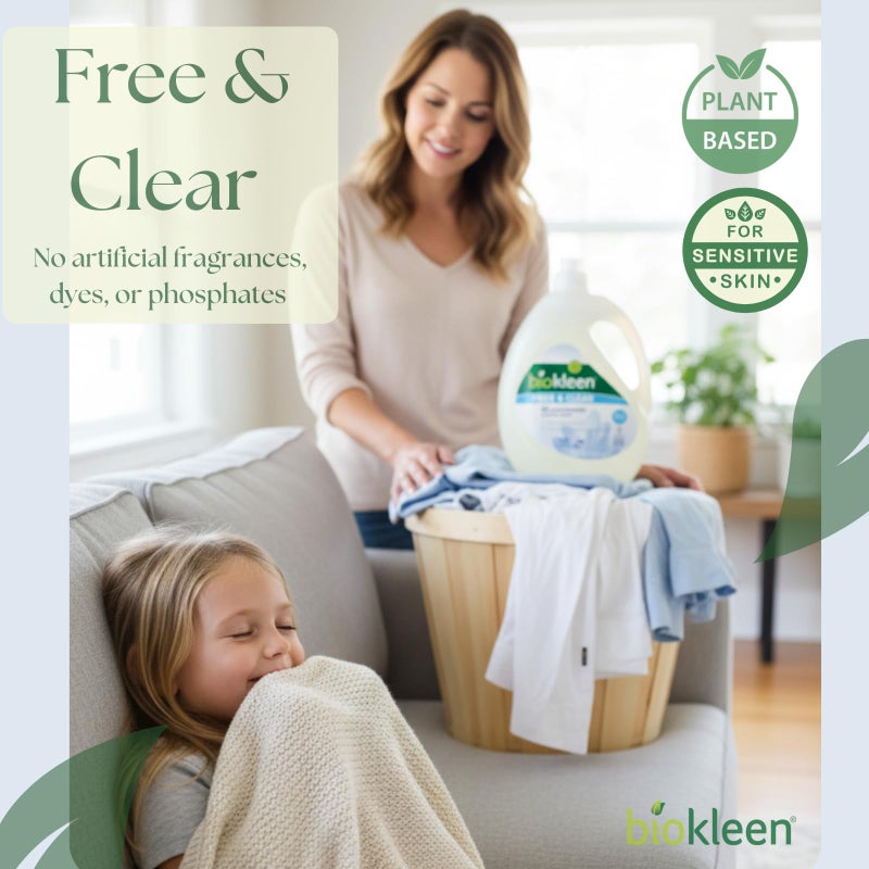 Biokleen Free & Clear Natural 3X Concentrated Liquid Laundry Detergent, 300 Loads, Plant-Based, Hypoallergenic, Removes Stains & Fights Odors, Dye Free, Unscented - Image 5